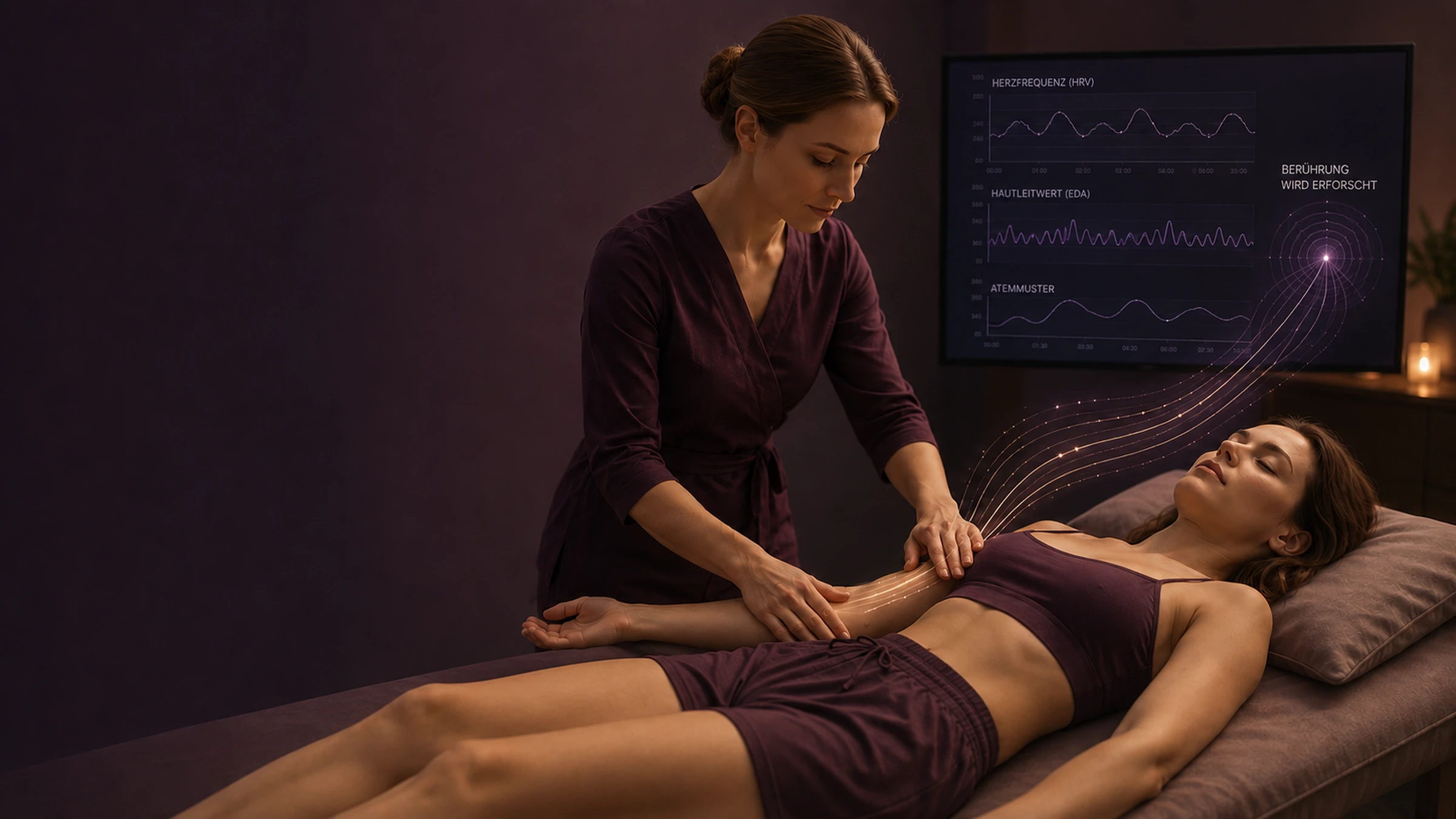 Eine wissenschaftlich begleitete Affective Touch Anwendung mit dargestellten Messkurven.